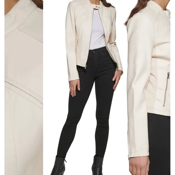 Guess Faux Leather Racer Jacket Size L NWT - Picture 3 of 11